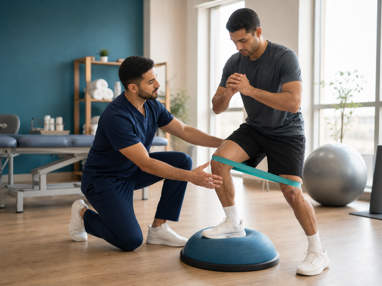 Sports injury knee rehabilitation with resistance band